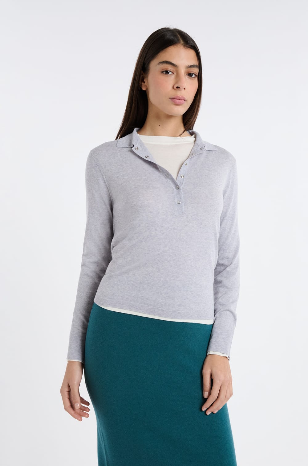 Polo manches longues en laine;${refinementColor}