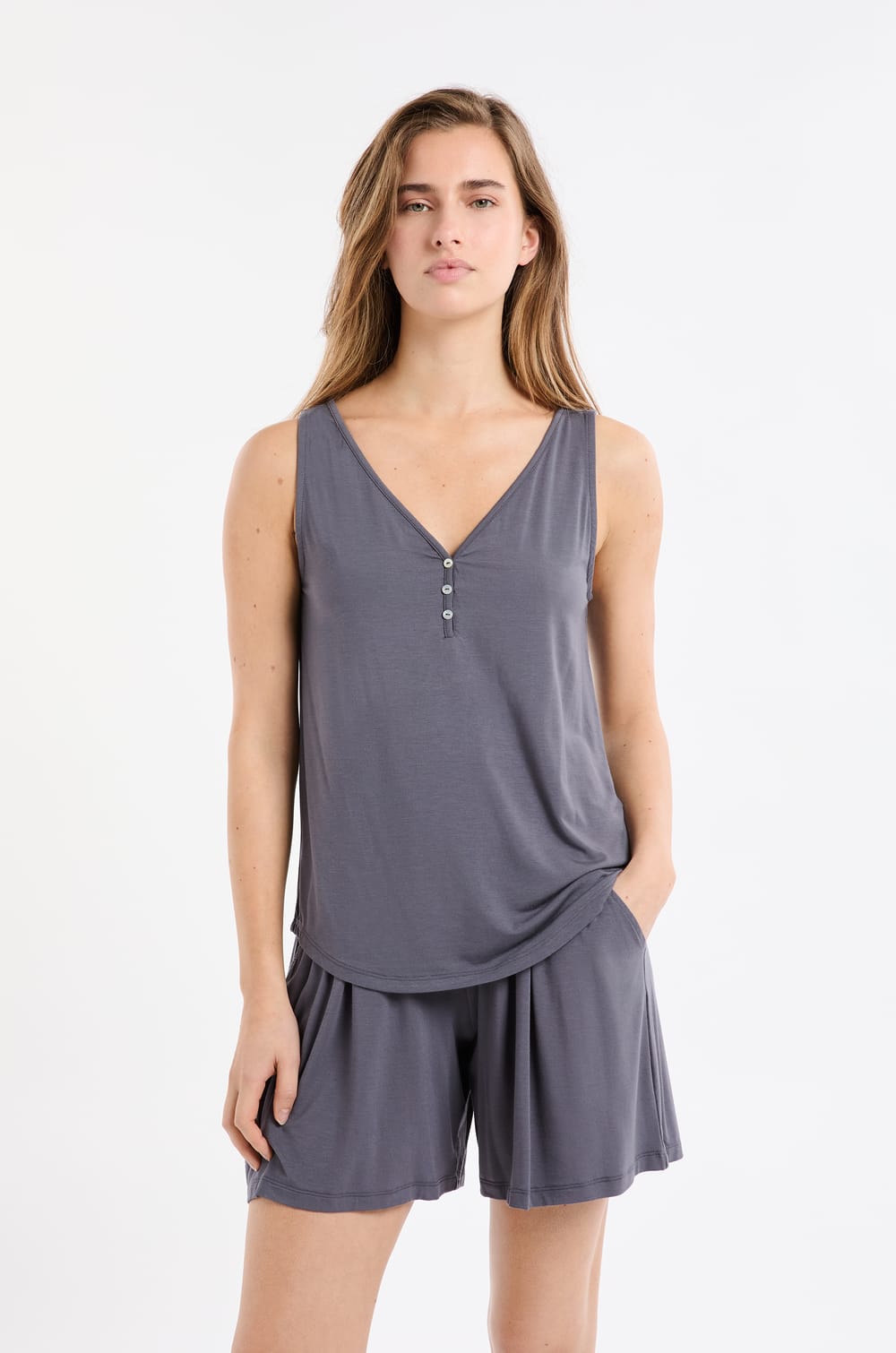 Camiseta de pijama sin mangas de modal;${refinementColor}