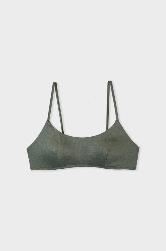 Glittery tie-front bikini top;${refinementColor}