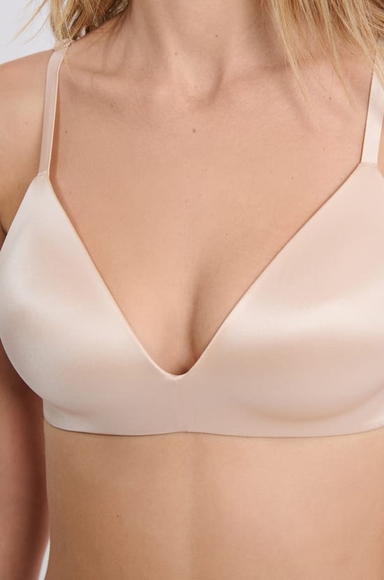 Shiny effect triangle bra;${refinementColor}