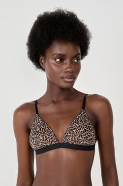 BH ohne Bügel Triangel-BH Leoparden-Tüll;${refinementColor}