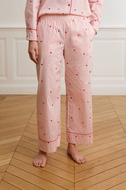 7/8 Length Striped And Heart Print Pajama Pants With Cotton;${refinementColor}