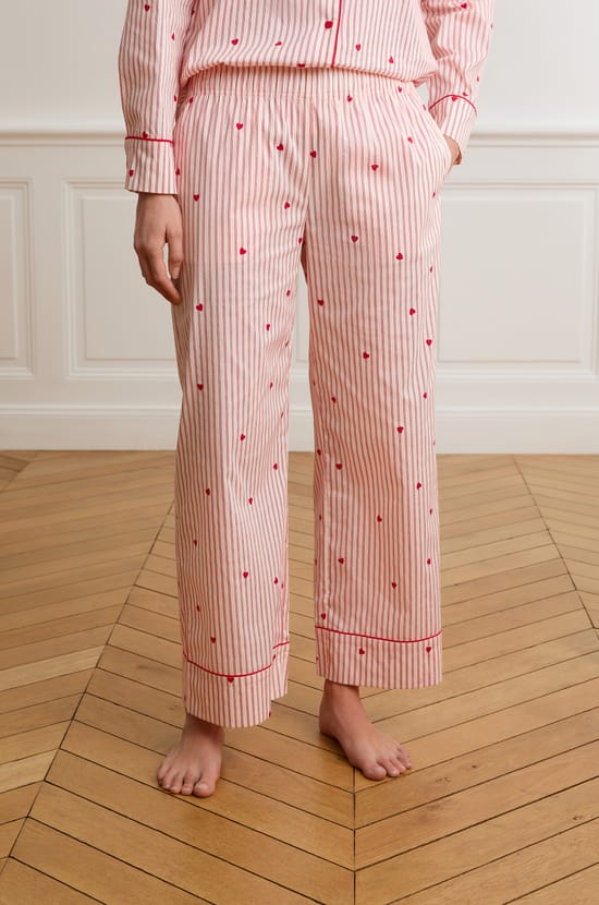 Pyjama Hose mit Streifen und Herzen aus Baumwolle;${refinementColor}