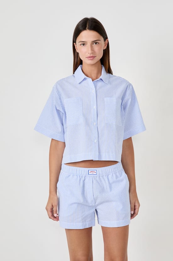 Striped Pyjama Shorts;${refinementColor}
