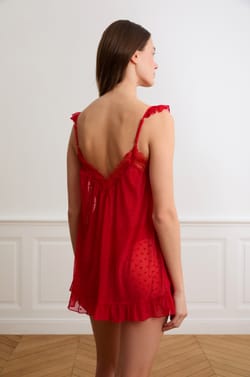 Transparante babydoll in tule met hartjesmotief;${refinementColor}