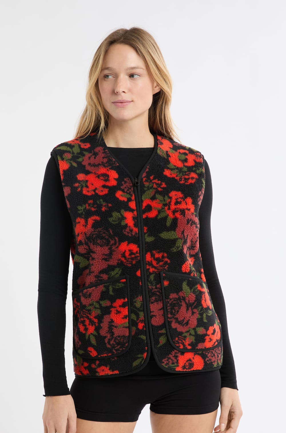 Chaleco sin mangas con efecto sherpa;${refinementColor}