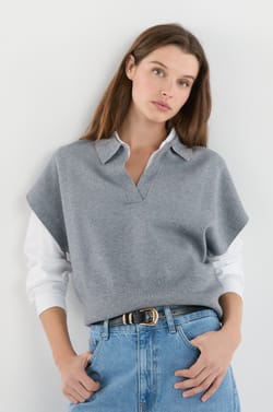 Sleeveless Polo Neck Sweater;${refinementColor}