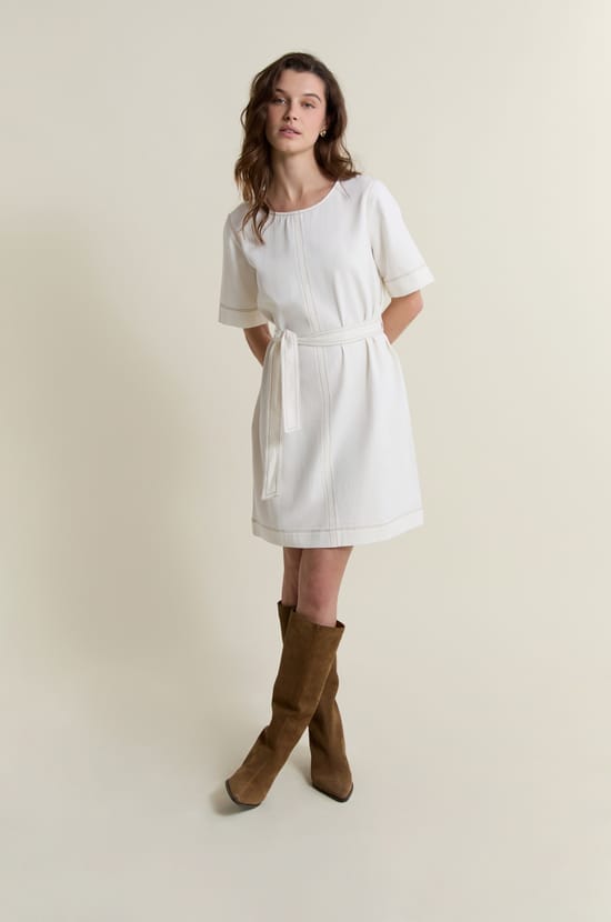 Robe ceintur&eacute;e en coton;${refinementColor}