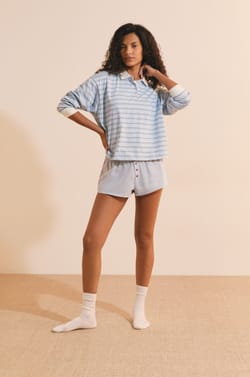 T-shirt manches longues &agrave; rayures en coton;${refinementColor}