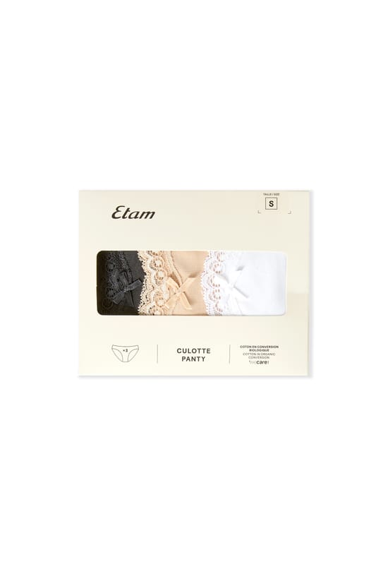 Set Of 3 Cotton And Lace Panties;${refinementColor}