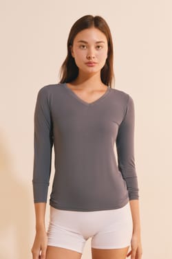 T-shirt col V maille thermique;${refinementColor}