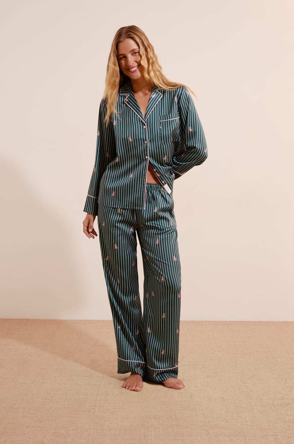 Pantalon de pyjama &agrave; rayures &agrave; motifs chiens;${refinementColor}