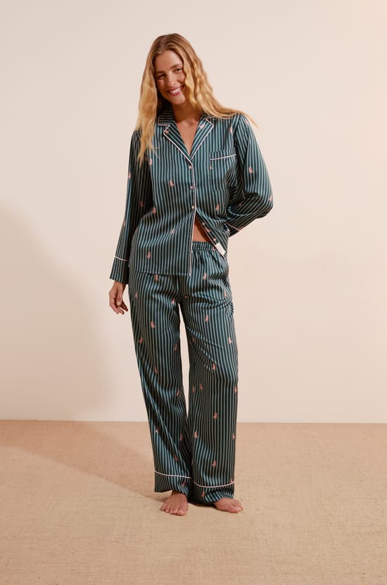 Pantalon de pyjama &agrave; rayures &agrave; motifs chiens;${refinementColor}