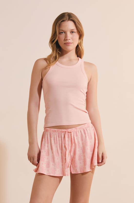 Top de pijama sin mangas con cuello redondo y algod&oacute;n;${refinementColor}