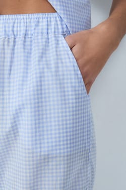 Cotton Straight-Cut Checkered Pyjama Trousers with Bow Details;${refinementColor}