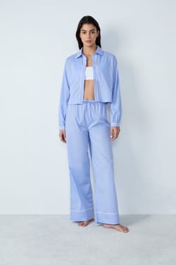 Cotton Pyjama Trousers with Flared Cut;${refinementColor}