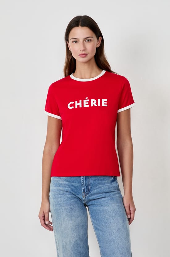 Short-sleeved T-shirt with "Chérie" print;${refinementColor}