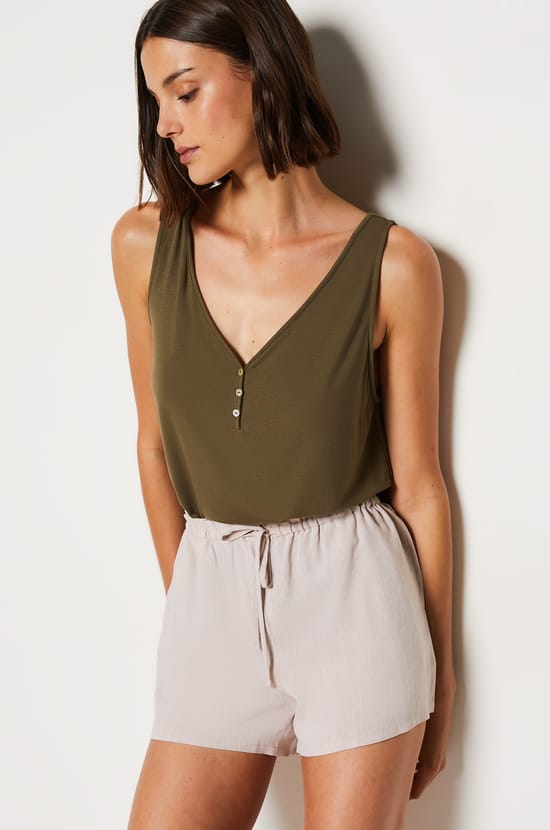 Linen Blend Pyjama Shorts;${refinementColor}
