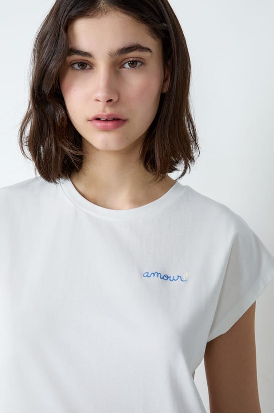 T-shirt manches courtes en coton broderie "Amour;${refinementColor}