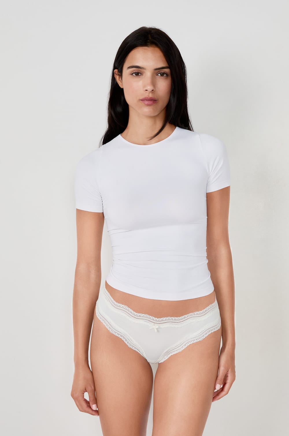 Microfibre Tanga with Lace Trim;${refinementColor}