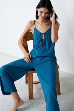 Combinaison de pyjama large en coton à nœuds;${refinementColor}