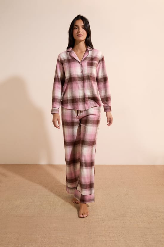 Chemise de pyjama &agrave; carreaux en coton;${refinementColor}