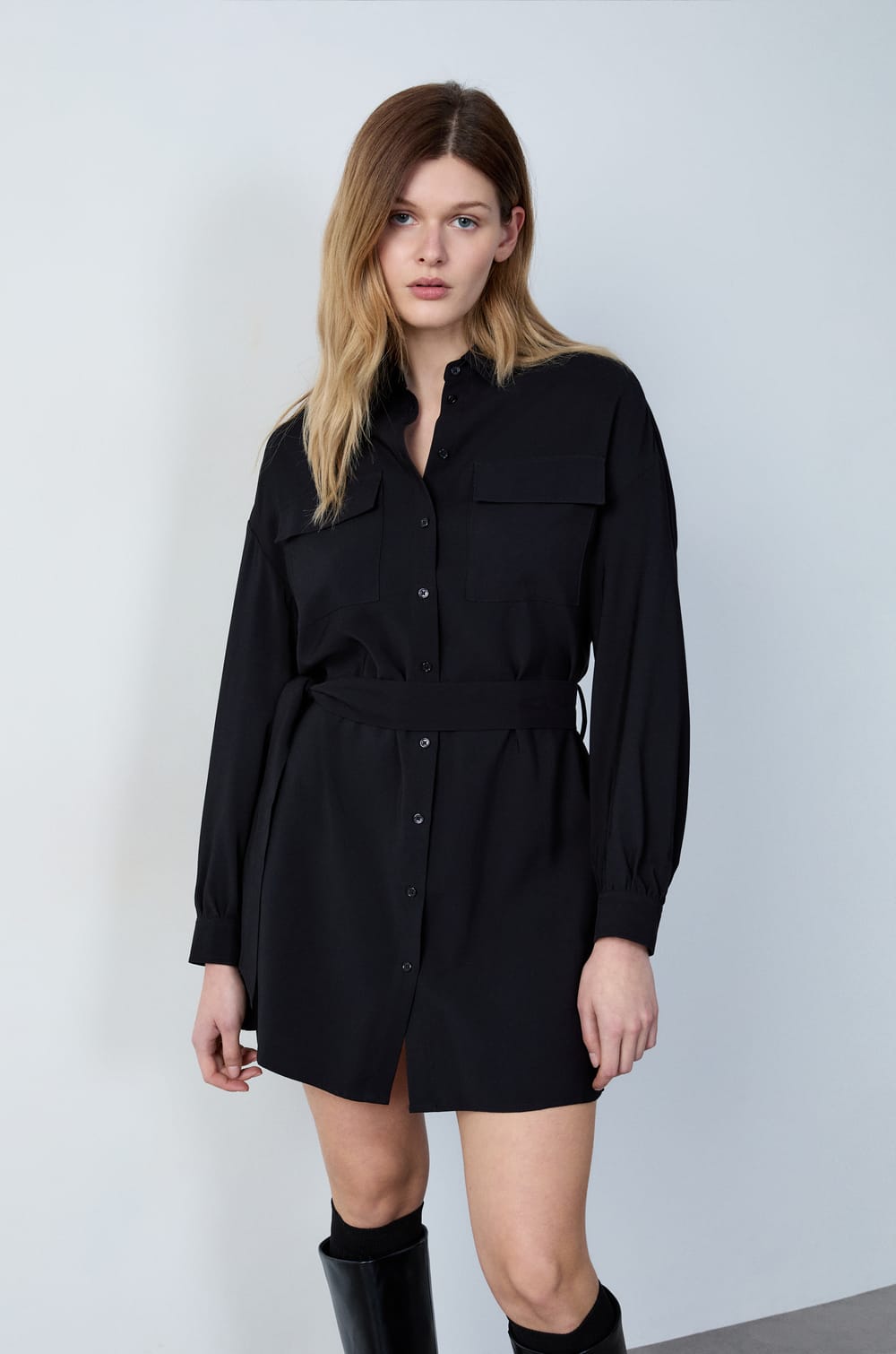 Belted Shirt Dress;${refinementColor}