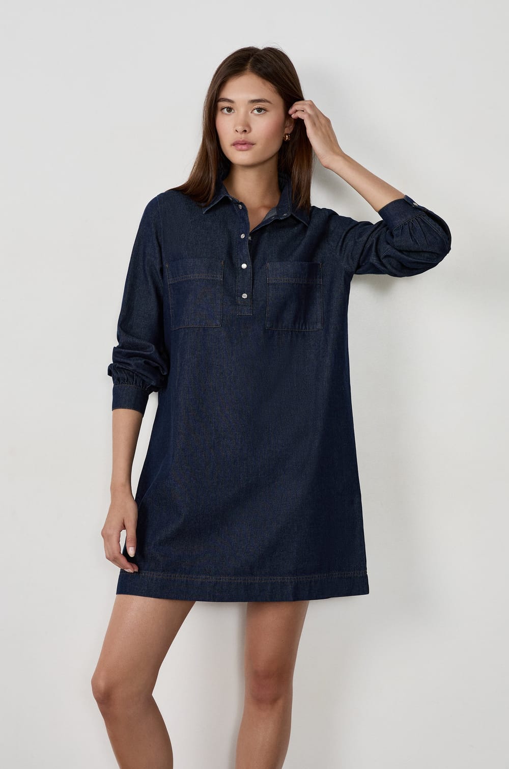 Robe manches longues en coton;${refinementColor}