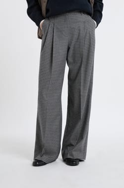 Wide-Leg Checked Trousers;${refinementColor}
