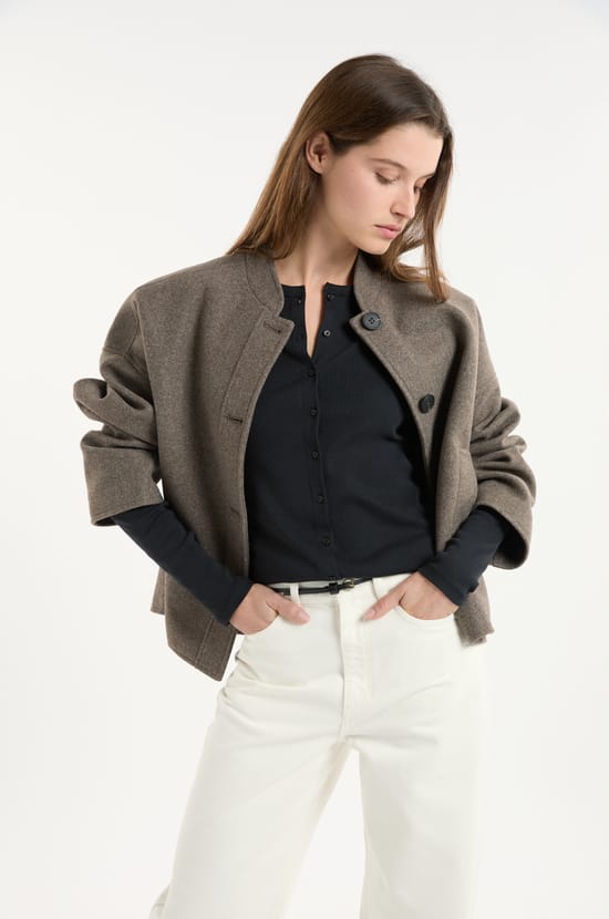 Long-sleeved buttoned cotton t-shirt;${refinementColor}