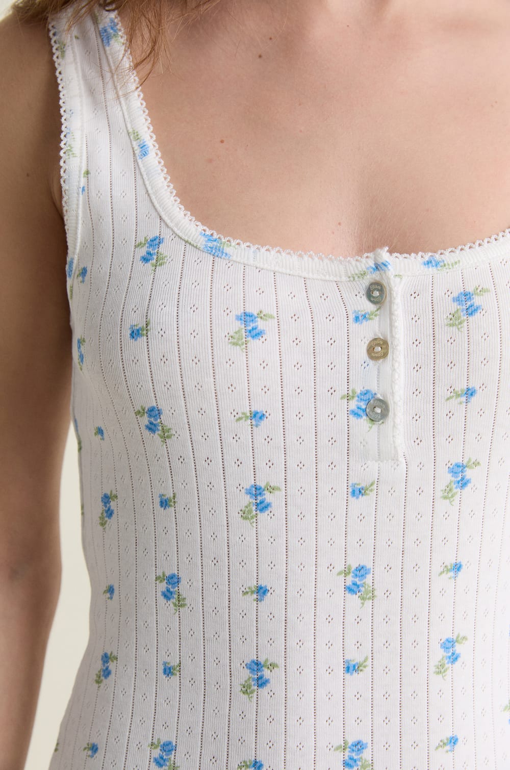 Cotton Pointelle Pyjama Tank Top;${refinementColor}