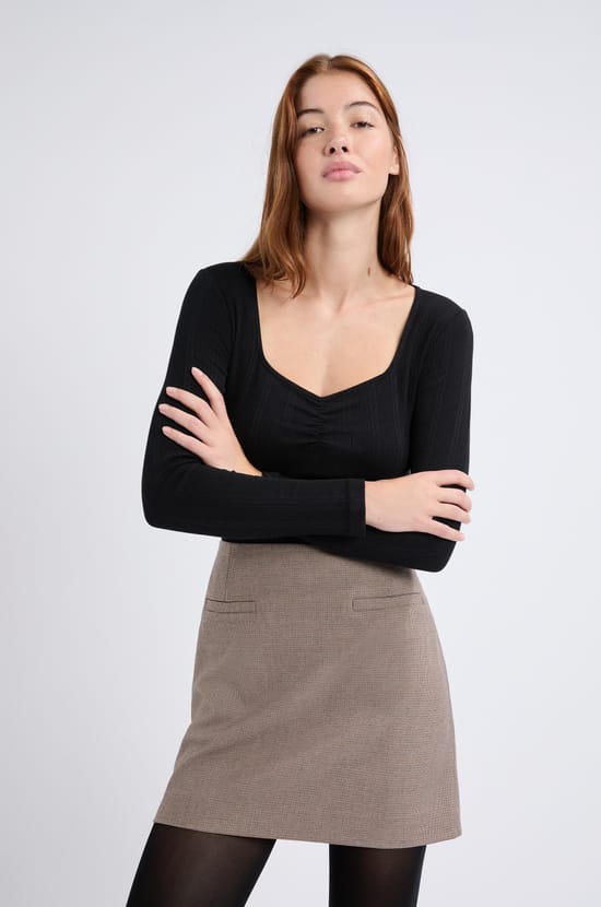 T-shirt manches longues en coton pointelle;${refinementColor}