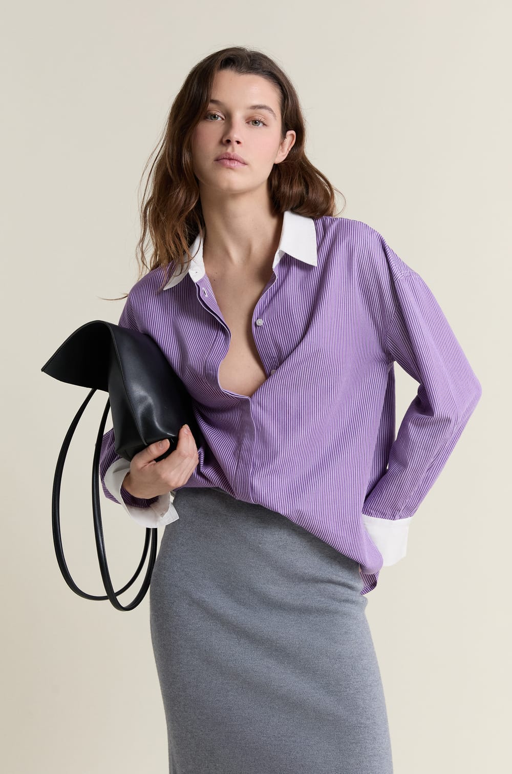 Chemise bicolore ray&eacute;e avec coton;${refinementColor}