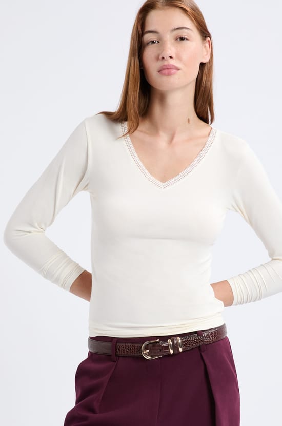 Long Sleeve Thermal Knit T-Shirt;${refinementColor}