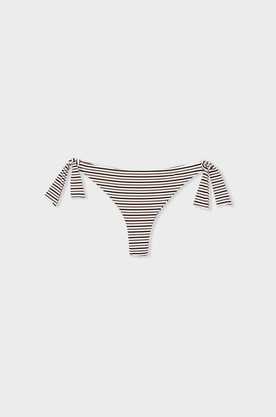 Tie-side Brazilian bikini bottom with stripes;${refinementColor}