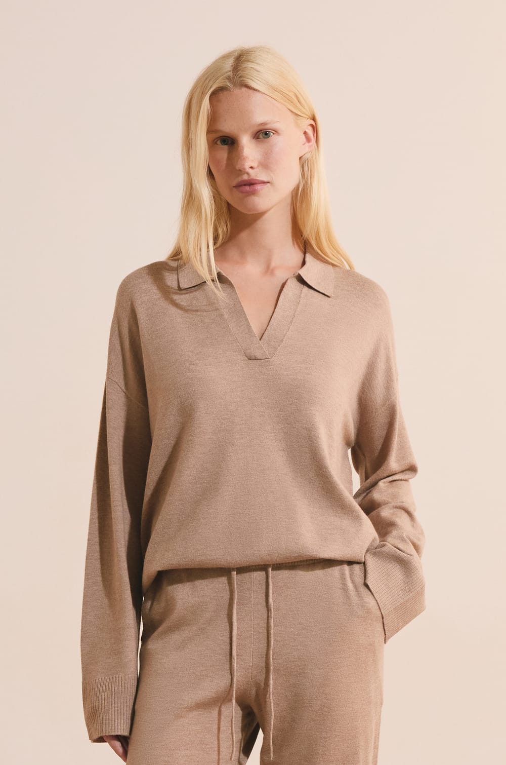 Pull de pyjama avec col polo;${refinementColor}