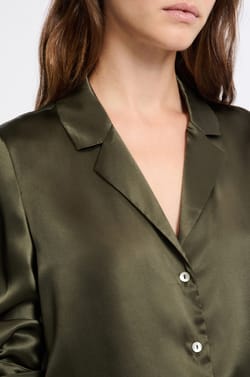 Long-Sleeved Washable Silk Pajama Shirt;${refinementColor}