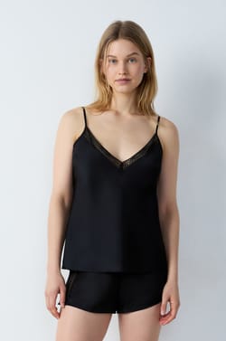 Satin Camisole with Lace Neckline;${refinementColor}