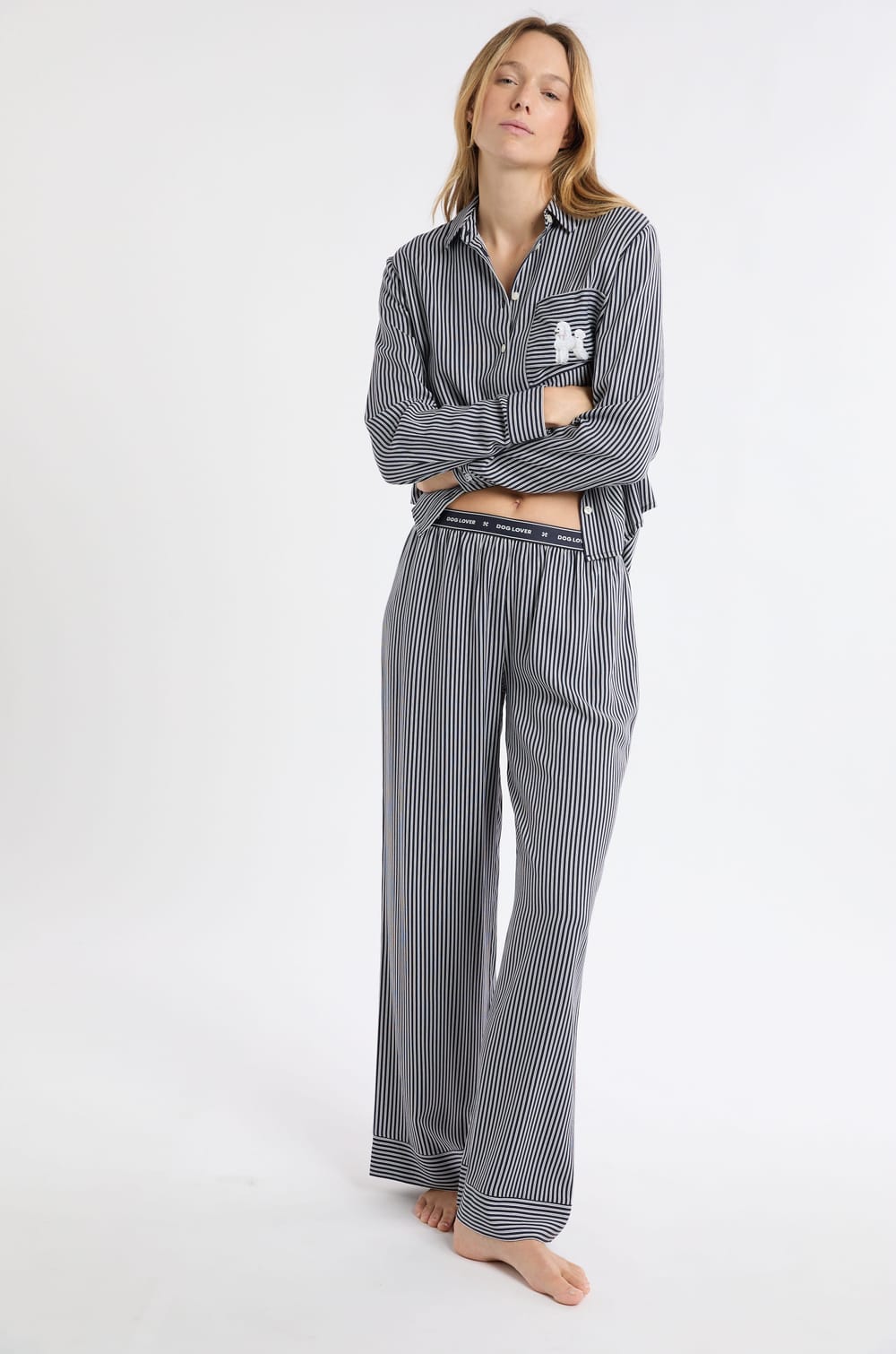 Pantalon de pyjama à rayures et taille élastique;${refinementColor}