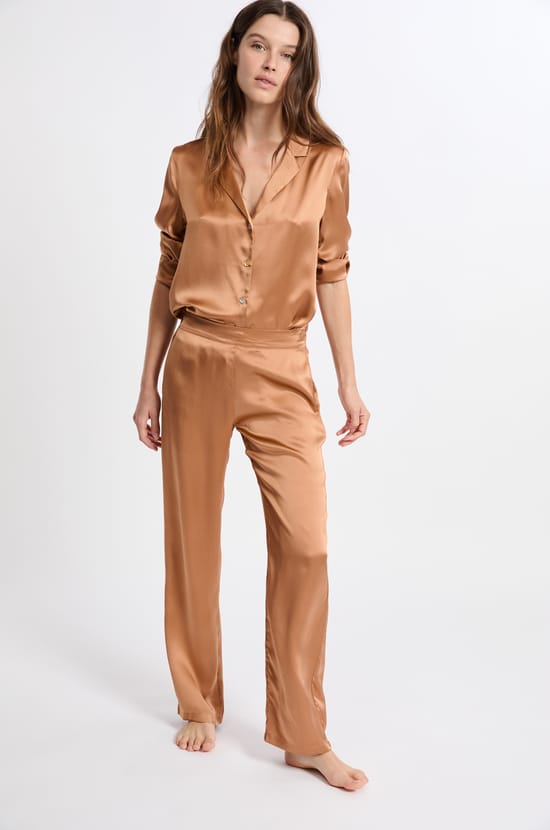 Chemise de pyjama manches longues en soie;${refinementColor}