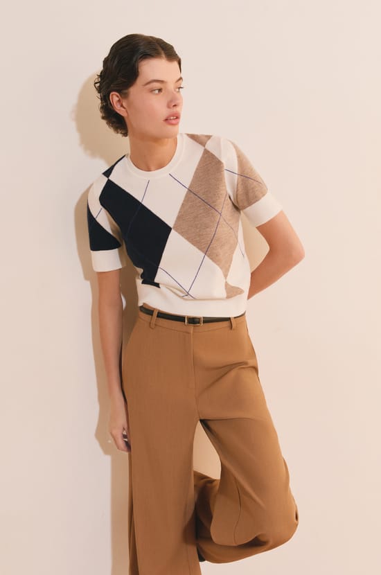 Pull manches courtes &agrave; motifs;${refinementColor}