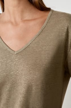 Playera cuello en V 100% lino;${refinementColor}