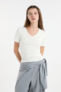 V-neck T-shirt with modal cotton;${refinementColor}