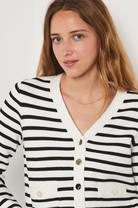 Striped Cropped Cardigan;${refinementColor}