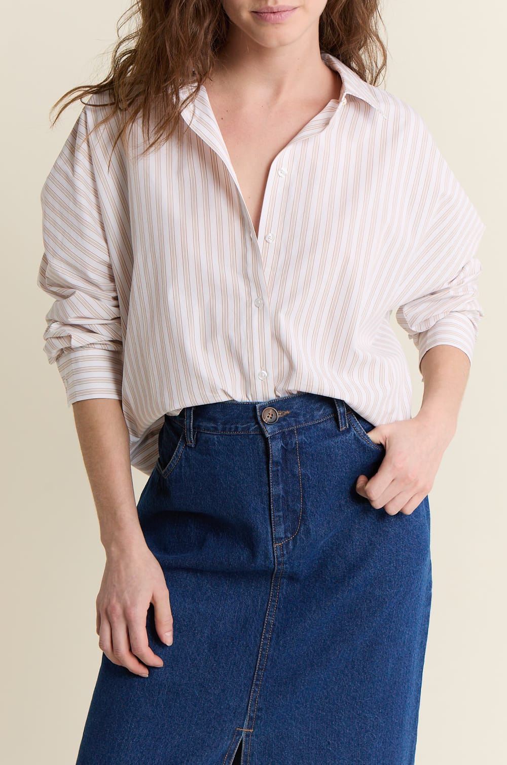 Chemise &agrave; rayures en coton;${refinementColor}