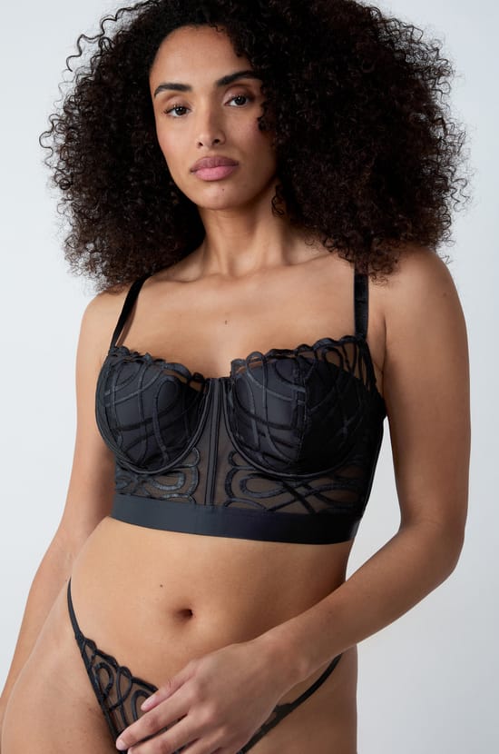 Bustier beha met dunne cups in satijn en borduurwerk;${refinementColor}