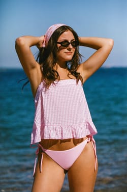 Top &agrave; imprim&eacute; vichy en coton;${refinementColor}