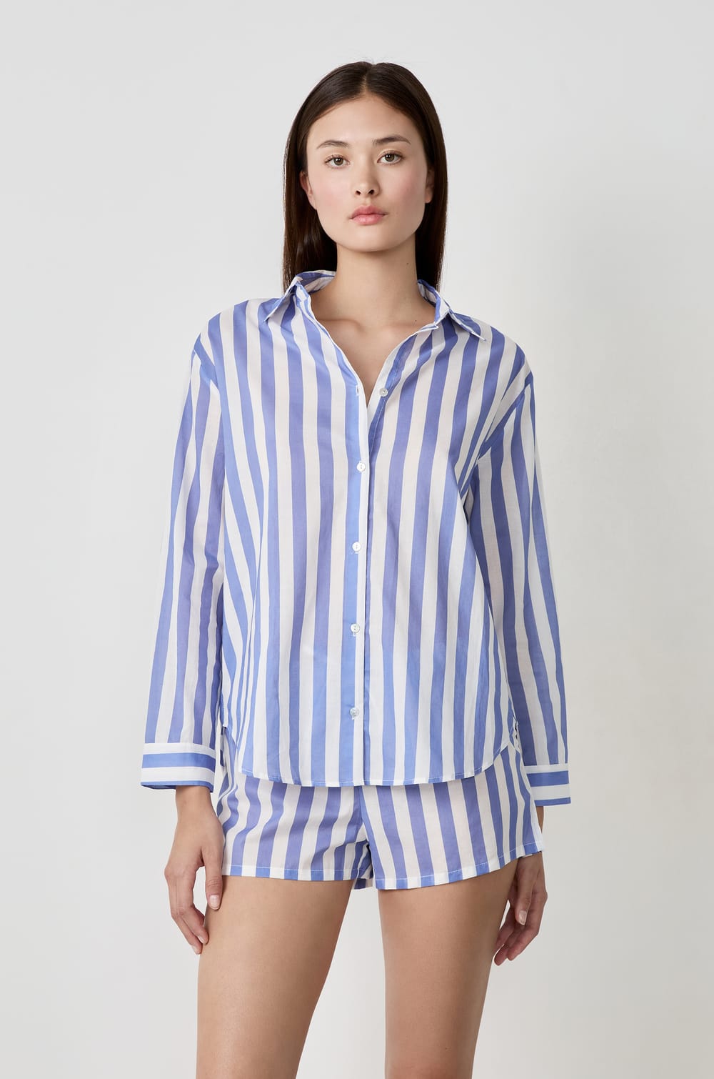Chemise de pyjama en coton &agrave; rayures;${refinementColor}