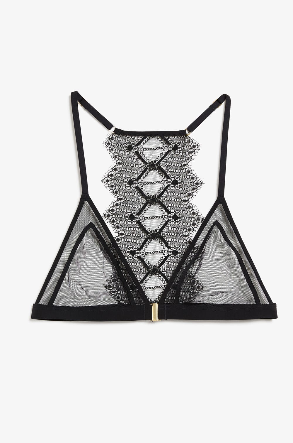 Wireless Triangle Bra in Tulle with Lace Back;${refinementColor}