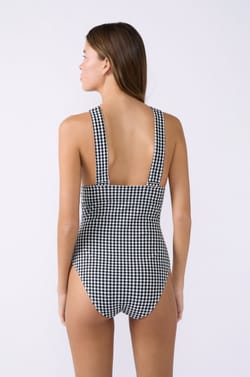 One-Piece Swimsuit with Gingham Pattern;${refinementColor}